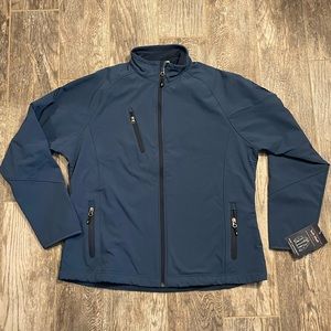 Port authority blue soft shell jacket with logo on sleeve